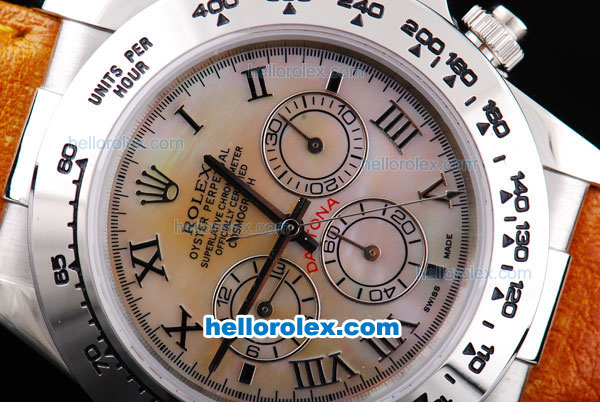 Rolex Daytona Automatic with White Shell Dial and White Bezel-Roman Numeral Marking-Orange Leather Strap - Click Image to Close